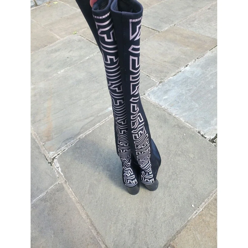 LF Black Over The Knee LF Logo Graphic Boots Heel Size 6M
